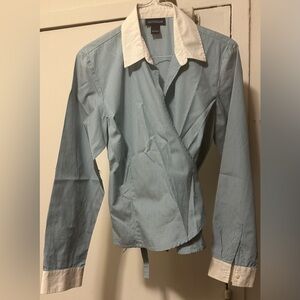 Ann Taylor Teal and White Striped Shirt